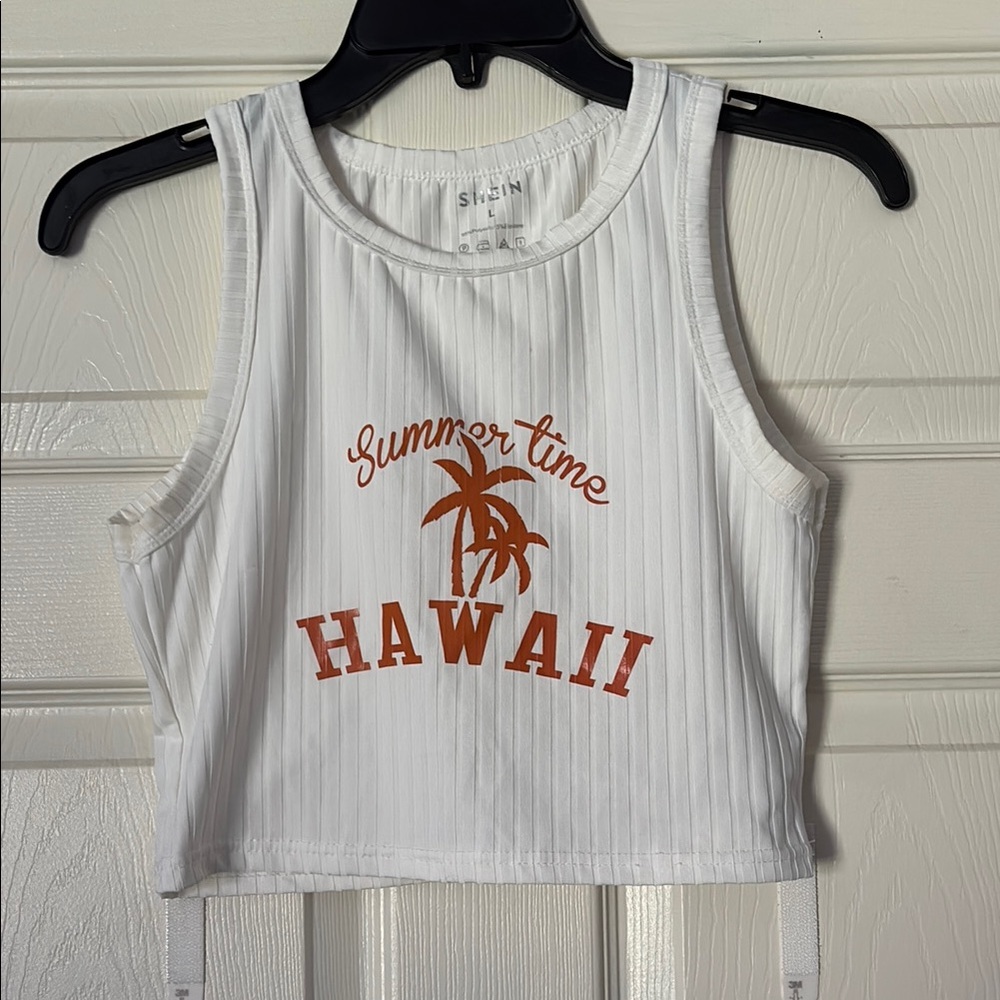 SHEIN White Summer Hawaii Tank Top